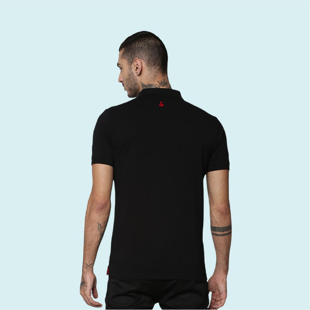 Jack&Jones Jacquard Plain Polo T-shirt- Black